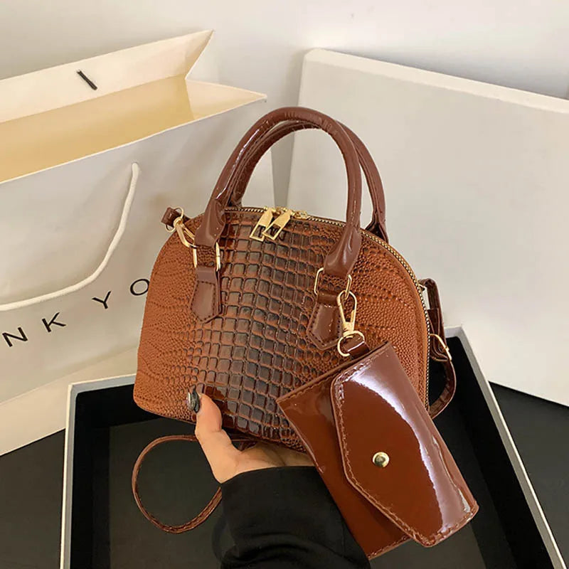 Crocodile Pattern PU Leather Handbag with Handle, Vintage Crossbody Shoulder Bag, Fashionable Small Purse