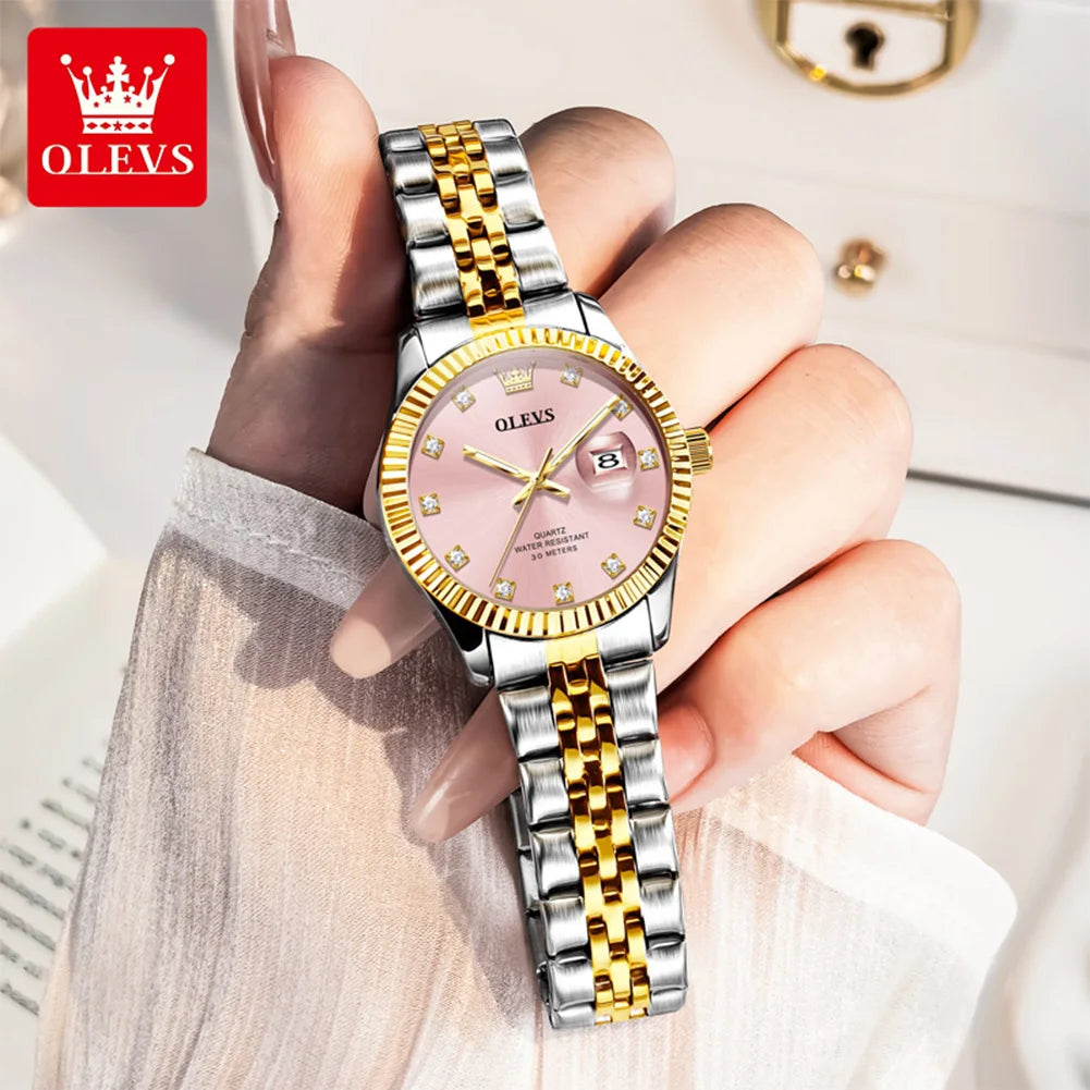 OLEVS 3705 Watches for Women Luxury Top Brand Original Quartz Woman Watch Calendar Waterproof Diamond Dial Elegant Ladies Watch