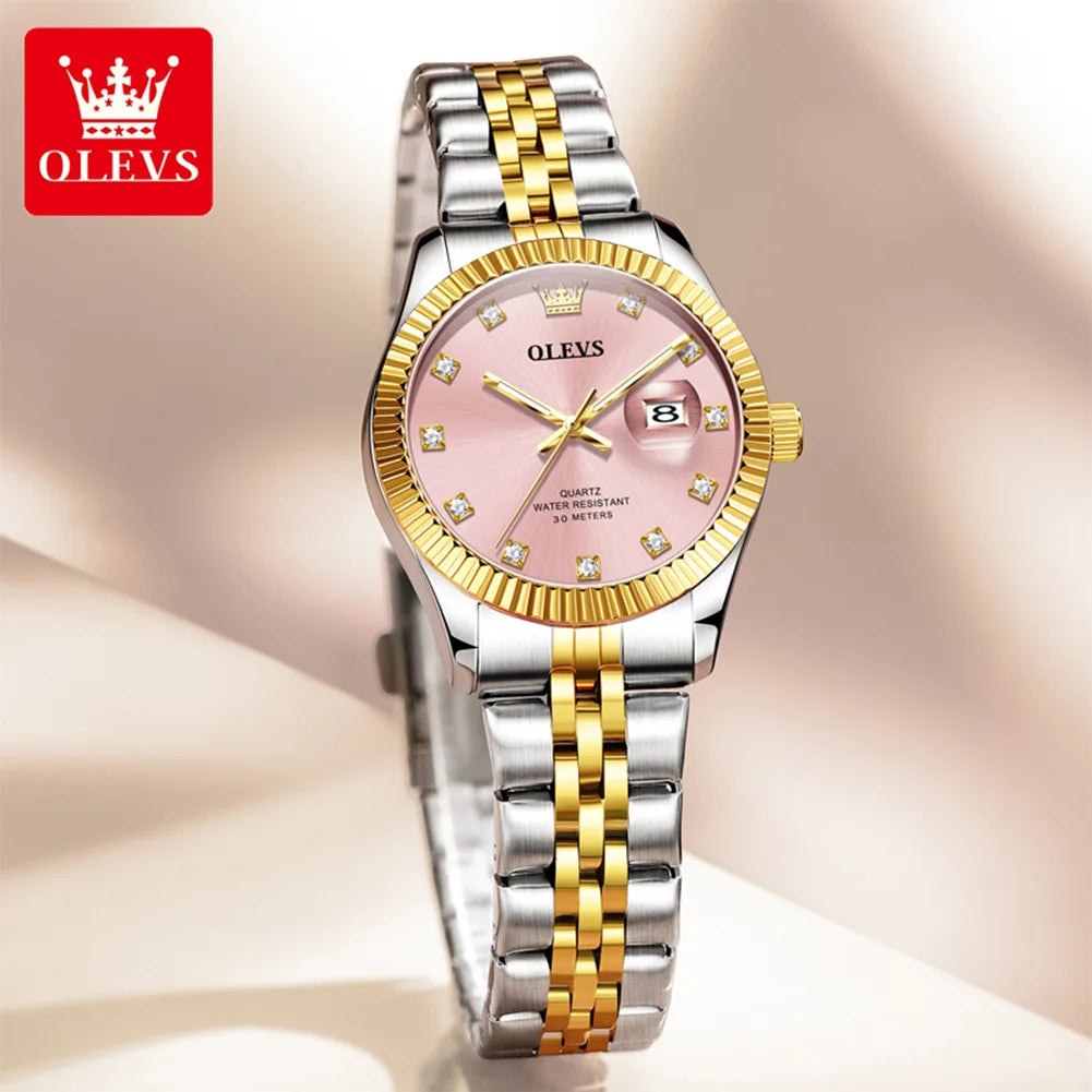 OLEVS 3705 Watches for Women Luxury Top Brand Original Quartz Woman Watch Calendar Waterproof Diamond Dial Elegant Ladies Watch