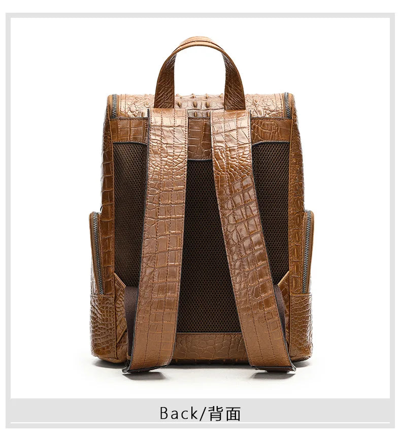 Crocodile Print Men's Leather Backpack Business Computer Backpack Cow Leather Crocodile Pattern Traveling Backpacks